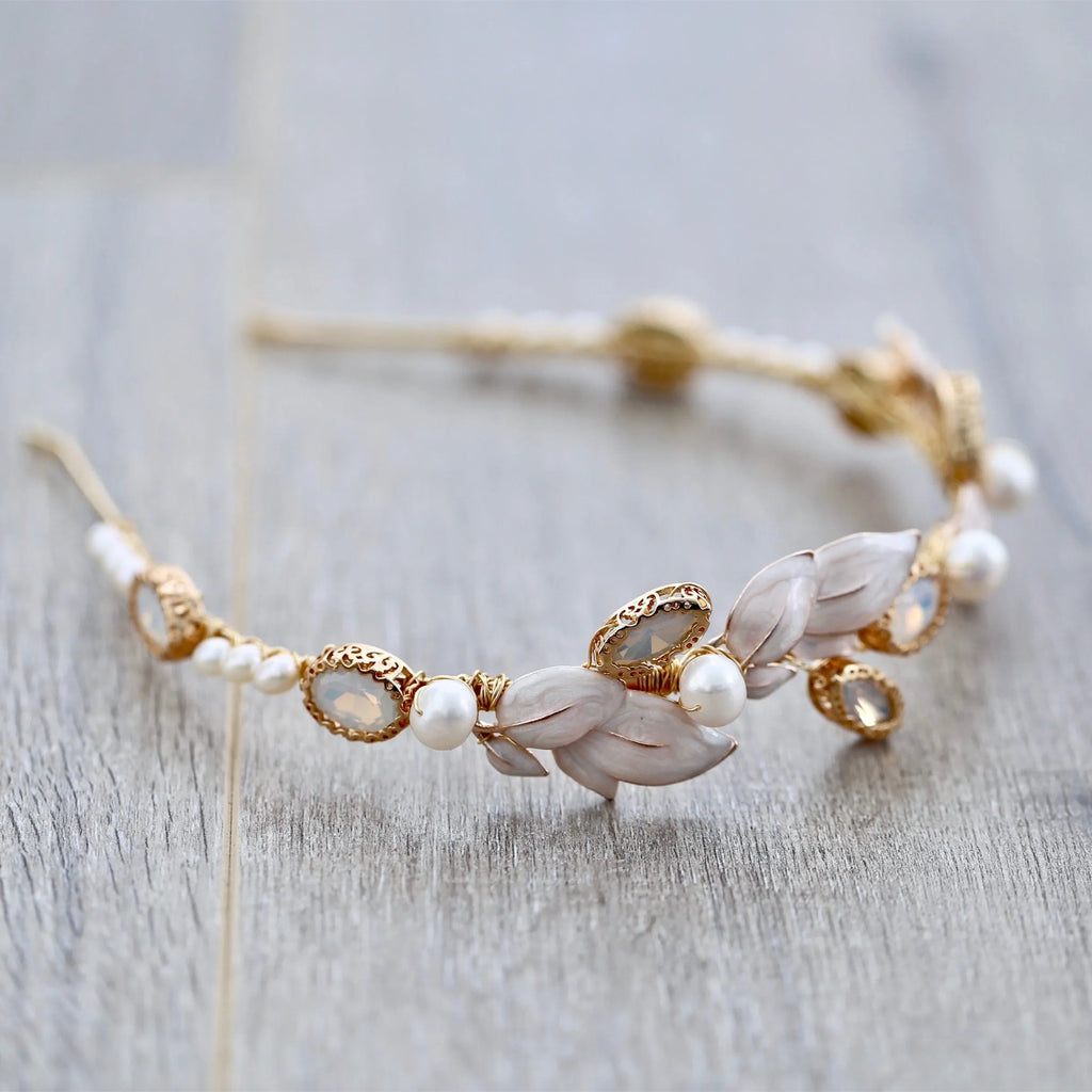 Wedding Hair Accessories - Swarovski Opal and Freshwater Pearl Bridal Headband