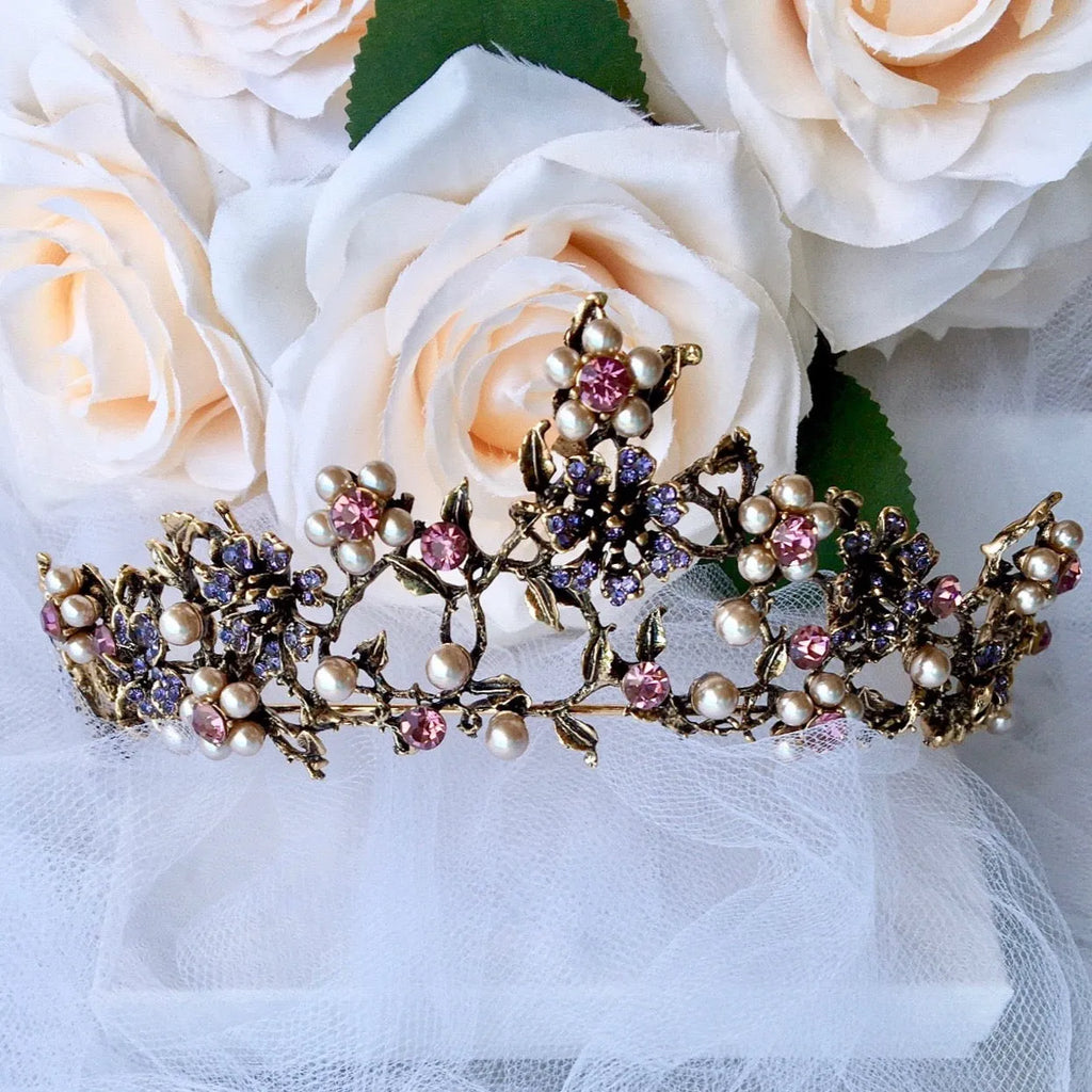 Wedding Hair Accessories - Bohemian Gold Pearl Bridal Tiara