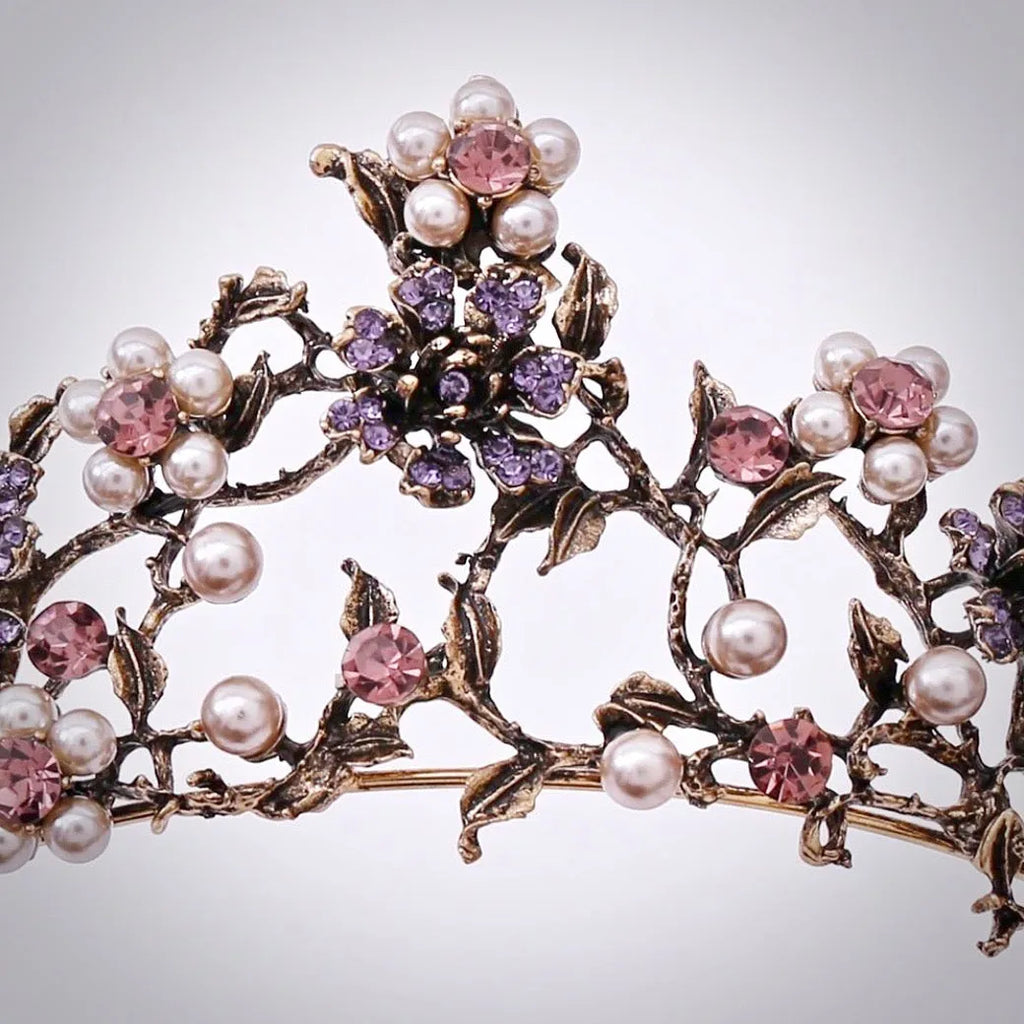 Wedding Hair Accessories - Bohemian Gold Pearl Bridal Tiara