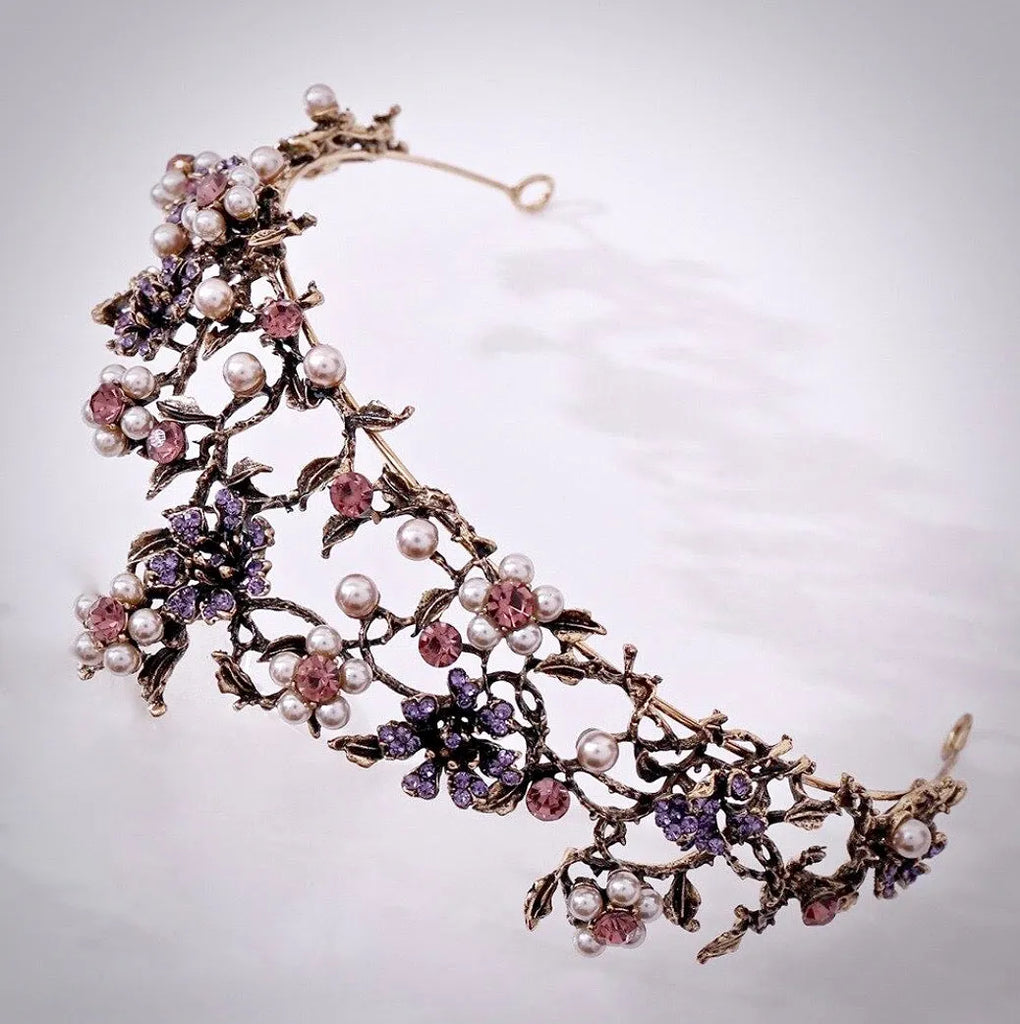 Wedding Hair Accessories - Bohemian Gold Pearl Bridal Tiara