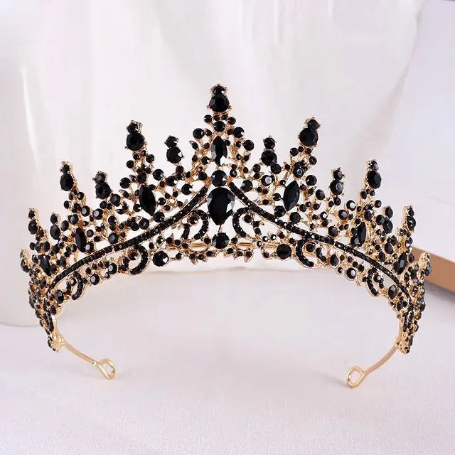 Wedding Hair Accessories - Baroque Bridal Tiara - Antique Gold with Black Crystals