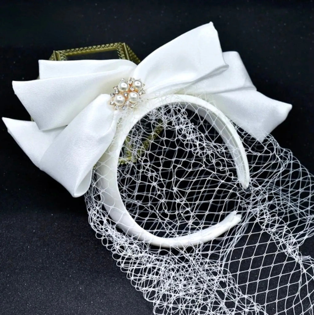 Wedding Veils - Bridal Birdcage Veil with Satin Headband and Bow