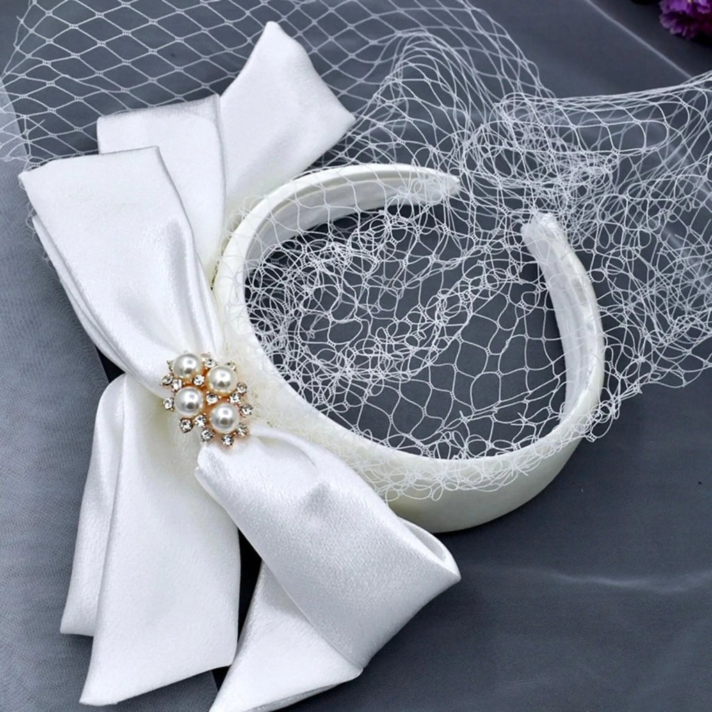 Wedding Veils - Bridal Birdcage Veil with Satin Headband and Bow