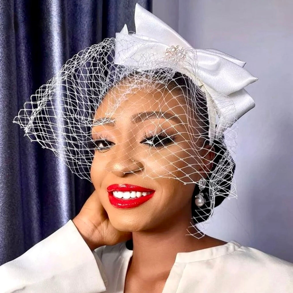 Wedding Veils - Bridal Birdcage Veil with Satin Headband and Bow
