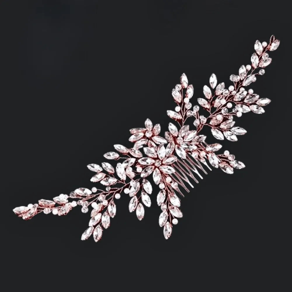Ina - Pearl and Crystal Bridal Hair Comb - Available in Silver, Rose Gold and Yellow Gold
