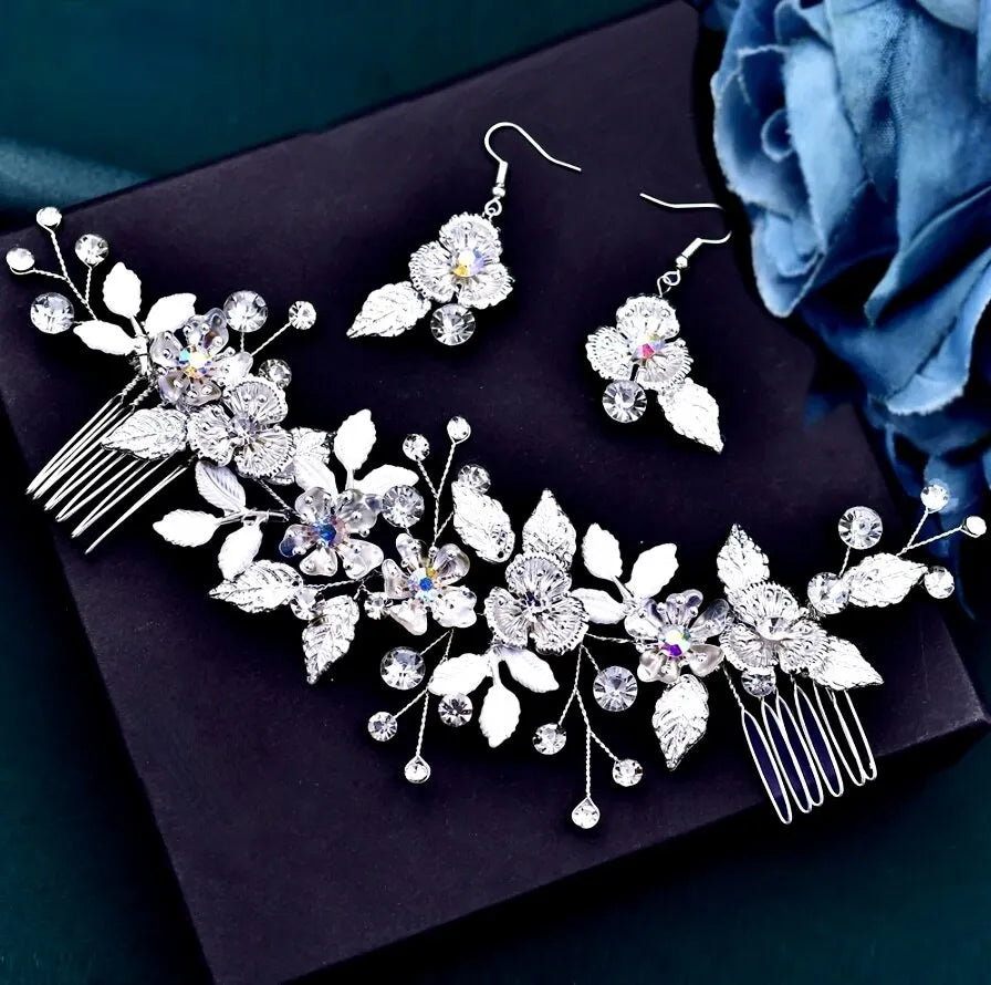 Silver Crystal Bridal Headdress & Earrings Set – Bloom  display picture 2