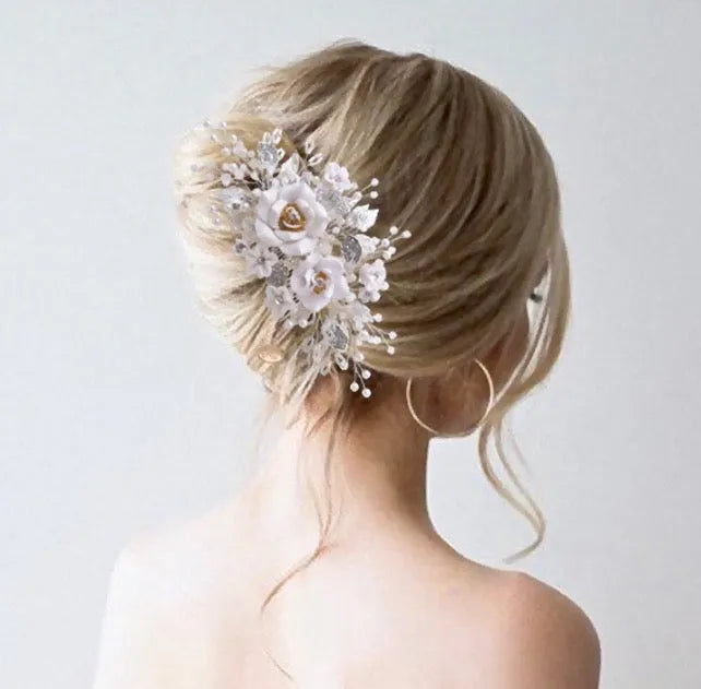 Wedding Hair Accessories - Ceramic Flower Bridal Hair Comb