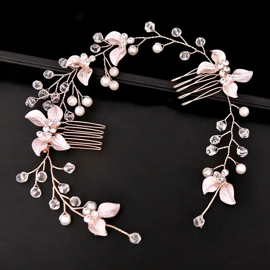 Wedding Hair Accessories - Pearl and Crystal Bridal Headband / Vine - Available in Yellow Gold, Silver and Rose Gold