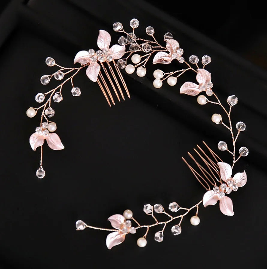 Wedding Hair Accessories - Pearl and Crystal Bridal Headband / Vine - Available in Yellow Gold, Silver and Rose Gold