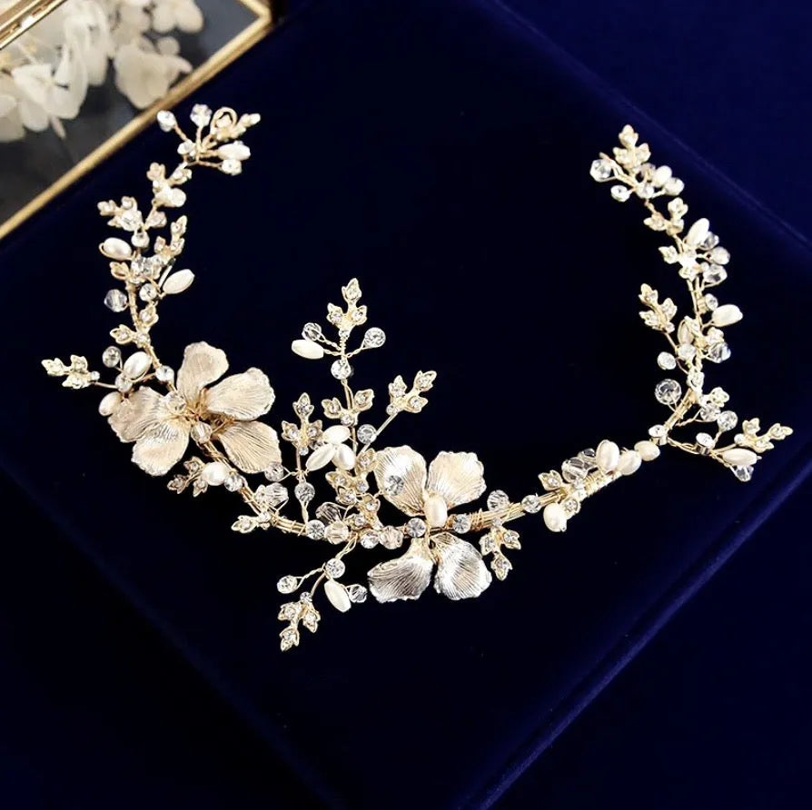 Wedding Hair Accessories - Pearl and Crystal Bridal Headband - Available in Gold and Silver
