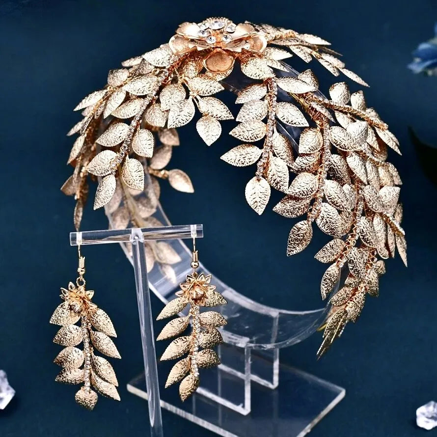 Wedding Headdress - Crystal Bridal Headdress and Earrings Set - Available in Silver and Gold