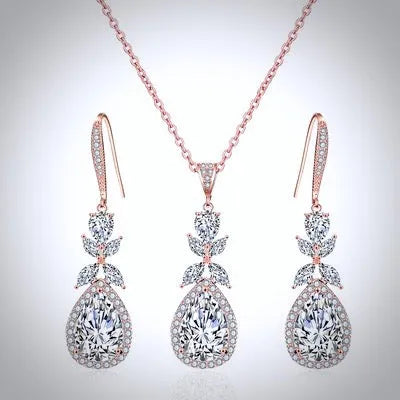 Wedding Jewelry - Cubic Zirconia Bridal Backdrop Necklace and Earrings Set