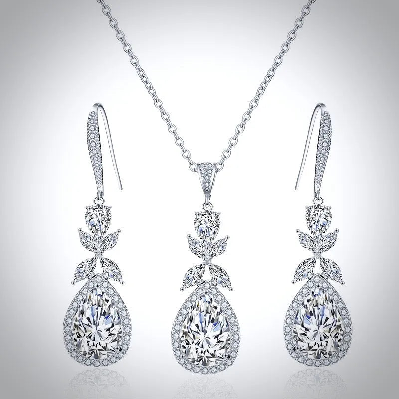 Wedding Jewelry - Cubic Zirconia Bridal Backdrop Necklace and Earrings Set