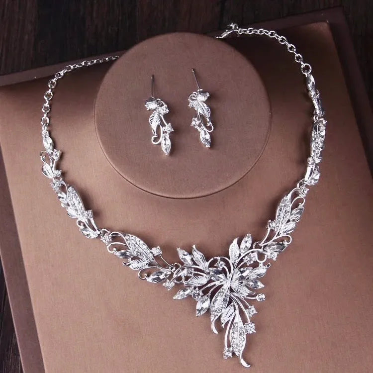 Wedding Jewelry and Accessories - Silver Cubic Zirconia 3-Piece Bridal Jewelry Set With Tiara