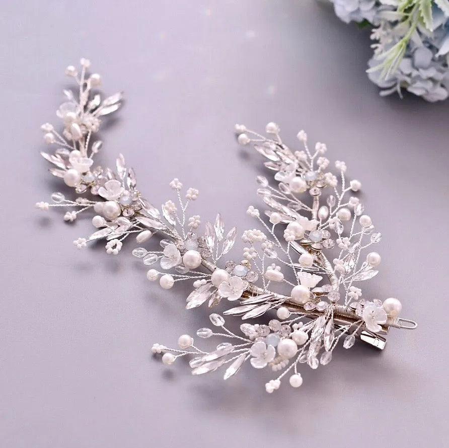 Wedding Hair Accessories - Pearl and Crystal Bridal Hair Clip/Vine - Available in Silver and Gold