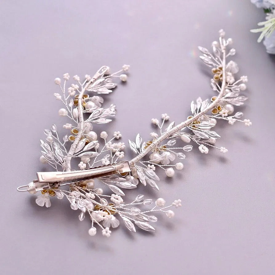 Wedding Hair Accessories - Pearl and Crystal Bridal Hair Clip/Vine - Available in Silver and Gold