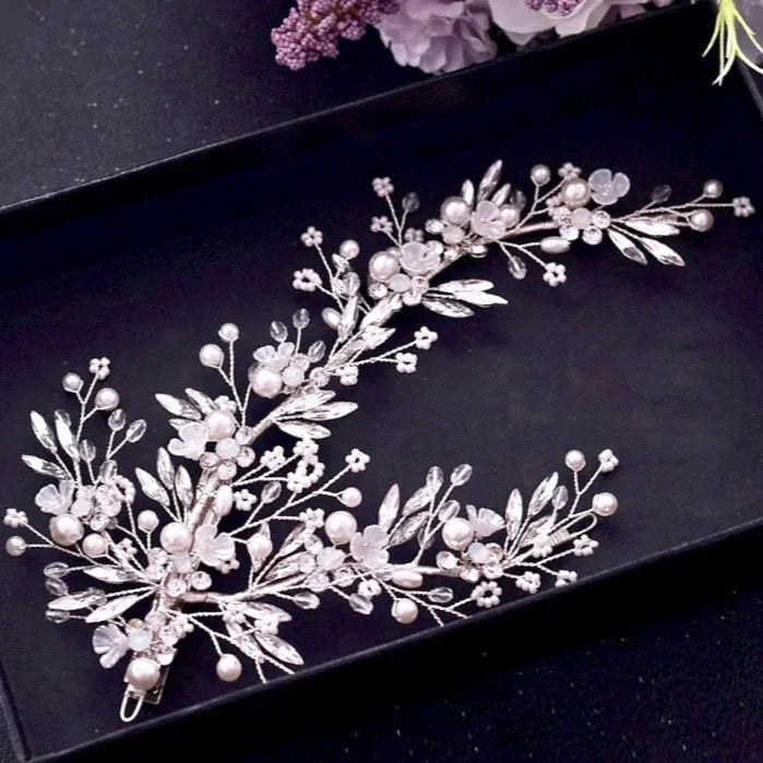 Wedding Hair Accessories - Pearl and Crystal Bridal Hair Clip/Vine - Available in Silver and Gold