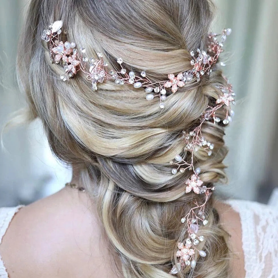 Wedding Hair Accessories - Pearl and Crystal Bridal Long Hair Vine - Available in Silver, Rose Gold and Yellow Gold