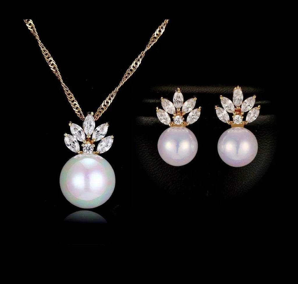 Wedding Jewelry - Pearl and Cubic Zirconia Bridal Earrings