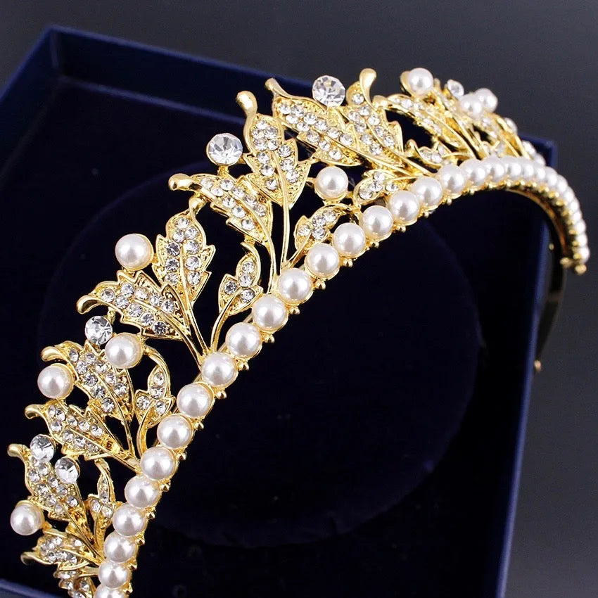 Wedding Hair Accessories - Pearl and Cubic Zirconia Bridal Tiara - Available in Silver and Yellow Gold