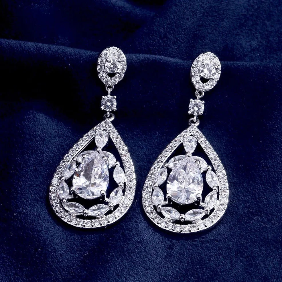 Wedding Jewelry - Cubic Zirconia Bridal Earrings - Available in Rose Gold and Silver
