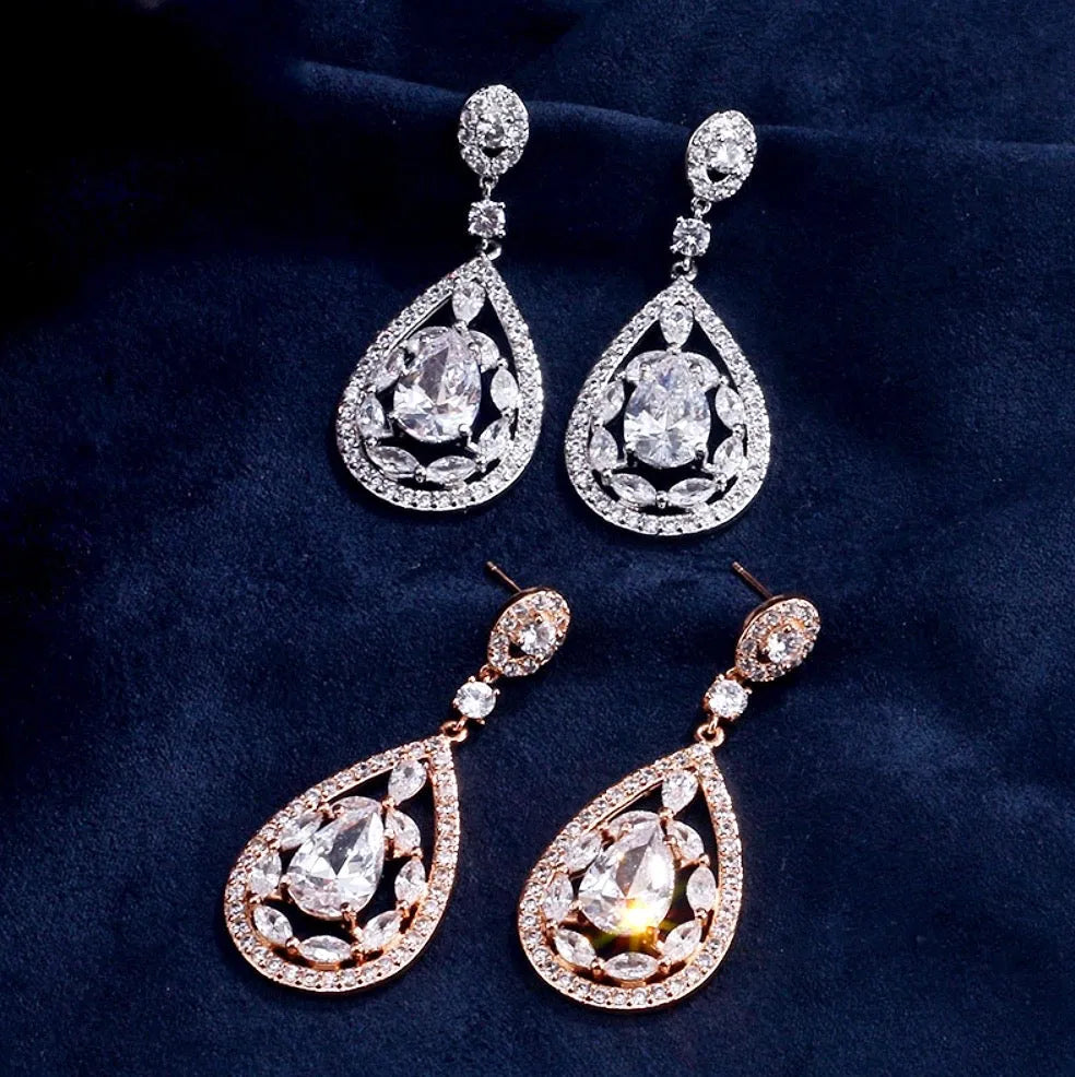 Wedding Jewelry - Cubic Zirconia Bridal Earrings - Available in Rose Gold and Silver