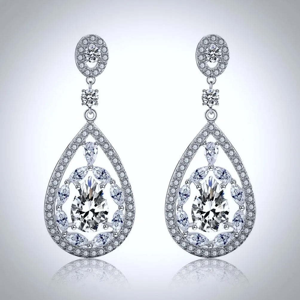 Wedding Jewelry - Cubic Zirconia Bridal Earrings - Available in Rose Gold and Silver