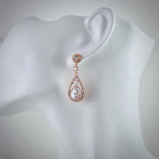Wedding Jewelry - Cubic Zirconia Bridal Earrings - Available in Rose Gold and Silver