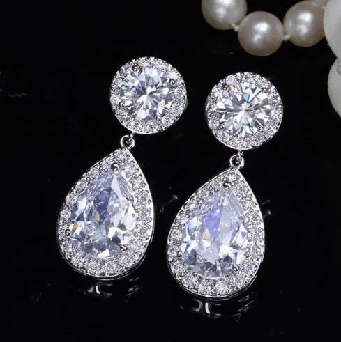Wedding Jewelry - Cubic Zirconia Bridal Earrings - Available in Silver, Rose Gold and Yellow Gold