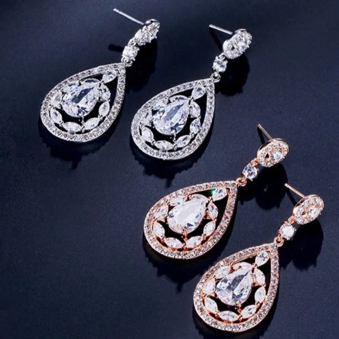 Wedding Jewelry - Cubic Zirconia Bridal Earrings - Available in Rose Gold and Silver