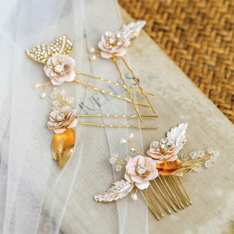 Wedding Hair Accessories - Bohemian Gold Bridal Headband, Hair Comb and Hair Pins Set