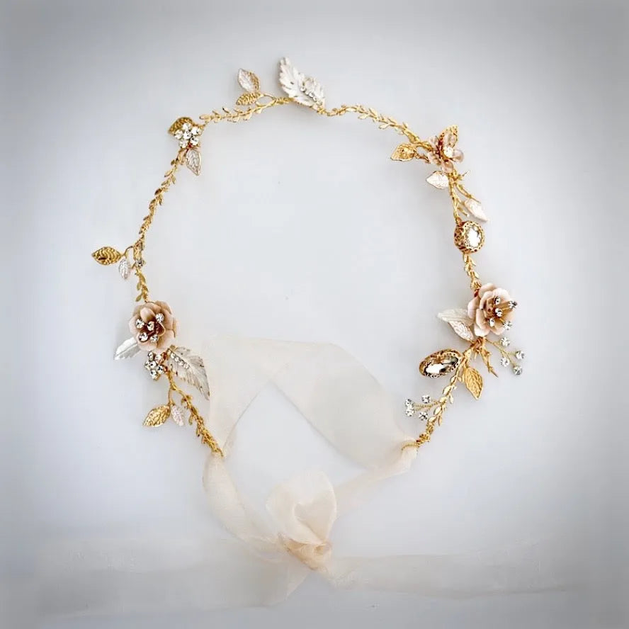 Wedding Hair Accessories - Bohemian Gold Bridal Headband, Hair Comb and Hair Pins Set