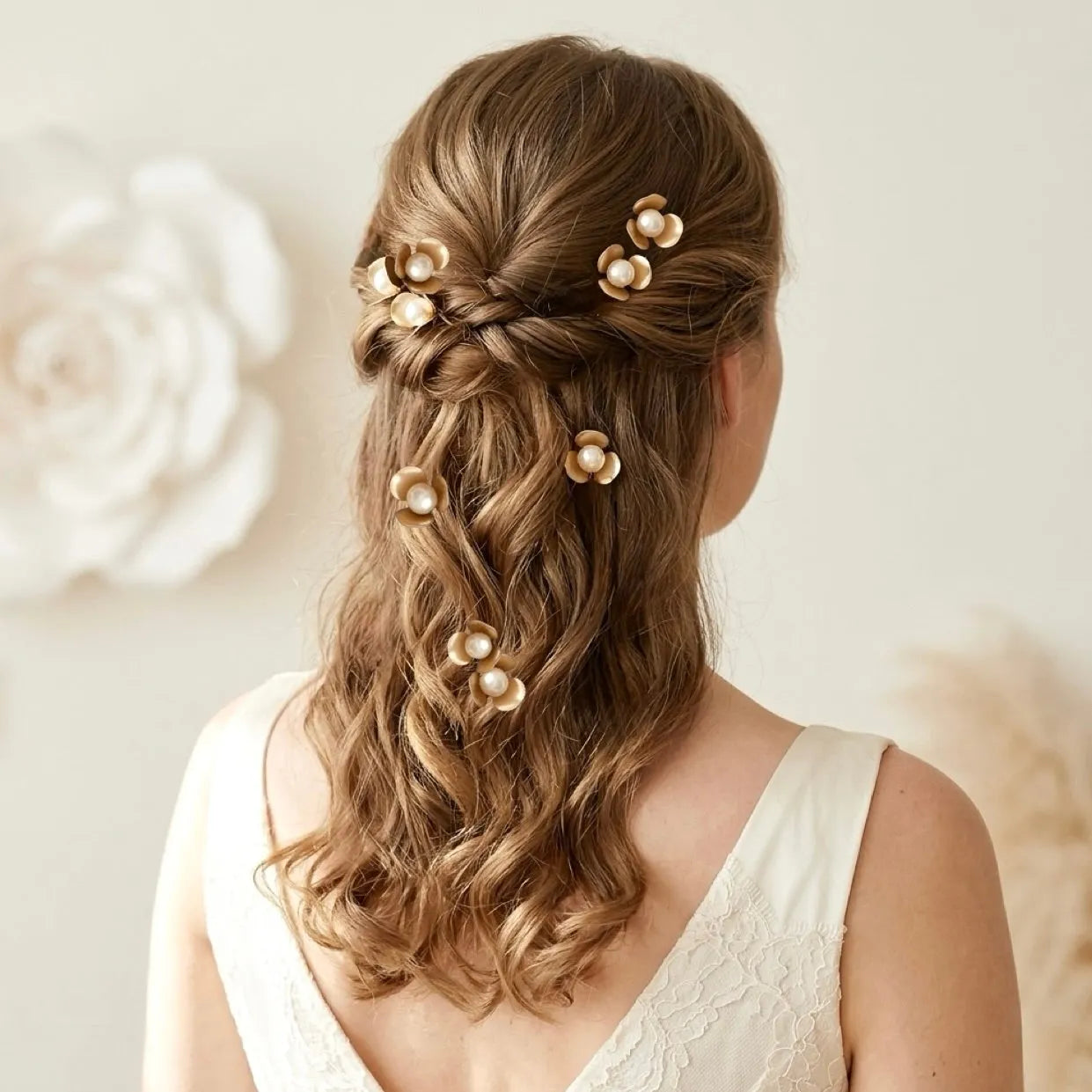 Elegant Pearl and Gold Hair Accessory Freshwater Pearl Bridal Hair Chain: Wedding Headpiece With  main image 2