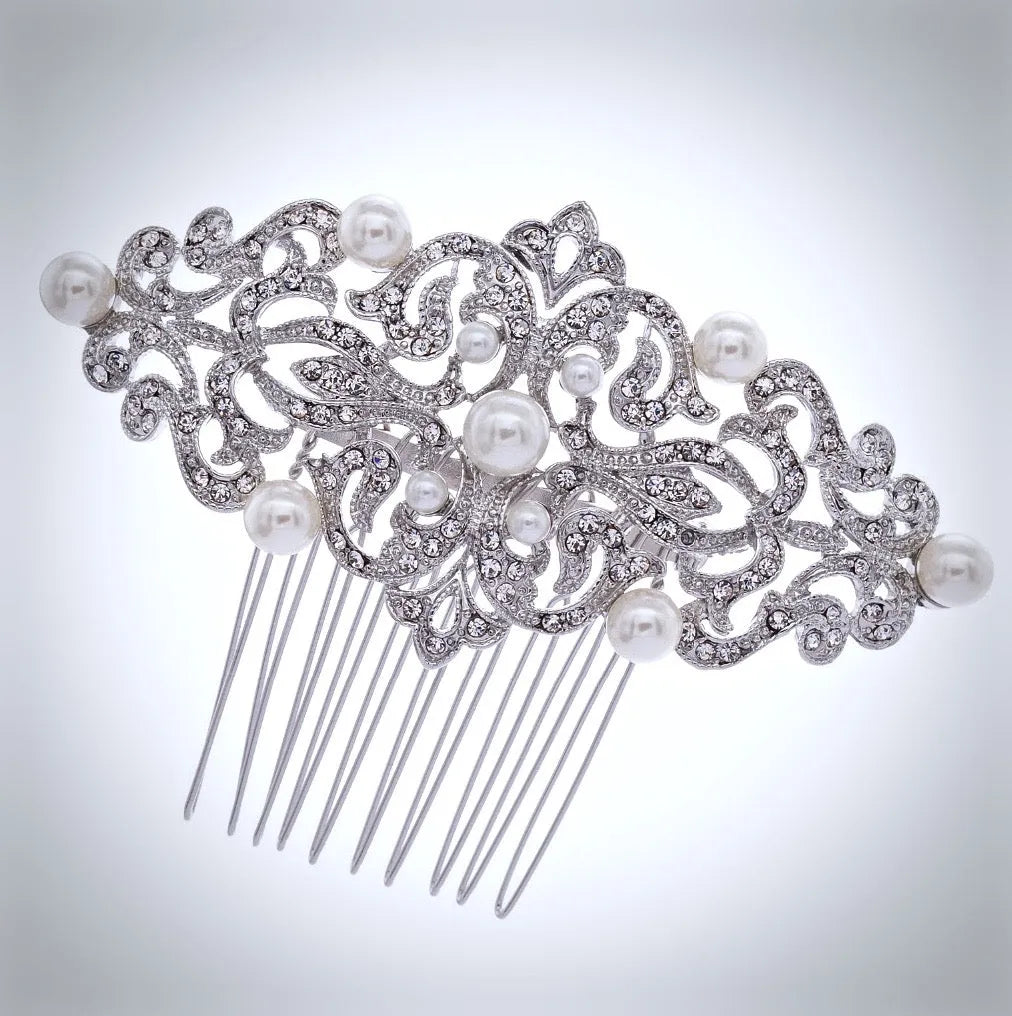 Wedding Hair Accessories - Vintage Pearl and Crystal Bridal Hair Comb