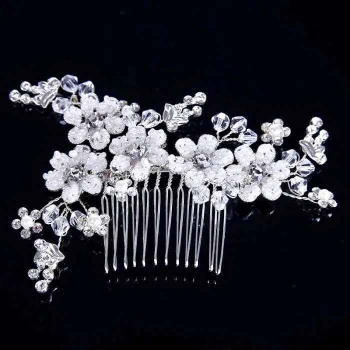 Wedding Hair Accessories - Silver Pearl and Crystal Bridal Hair Comb