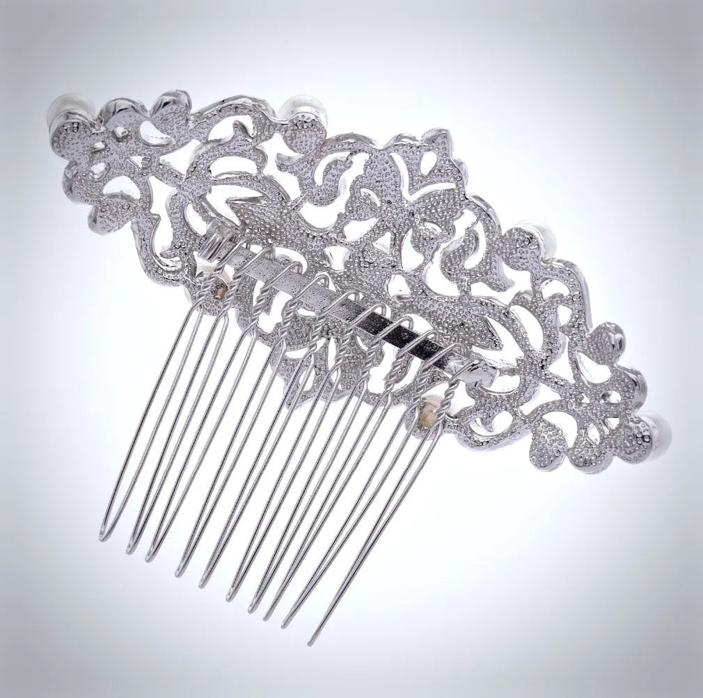 Silver Pearl & Crystal Bridal Hair Comb  display picture 1