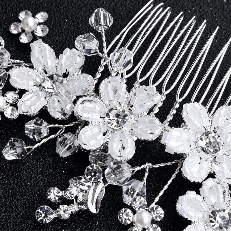 Wedding Hair Accessories - Silver Pearl and Crystal Bridal Hair Comb