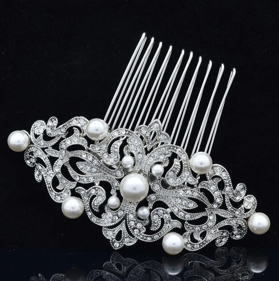 Wedding Hair Accessories - Vintage Pearl and Crystal Bridal Hair Comb