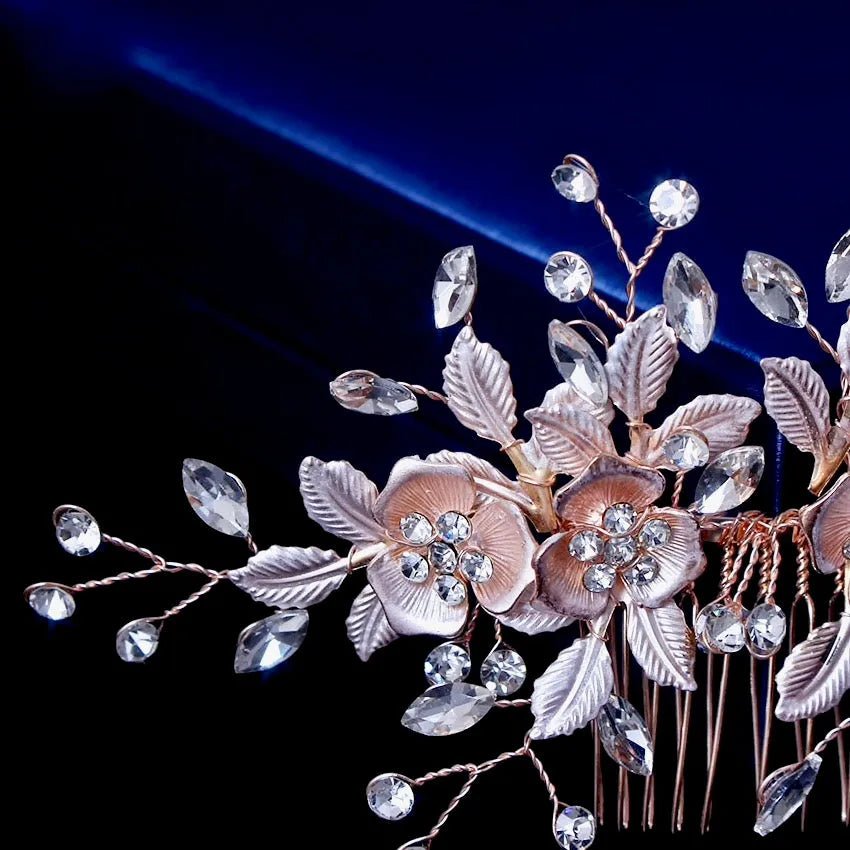 Wedding Hair Accessories - Floral Bridal Hair Comb - Available in Silver and Rose Gold