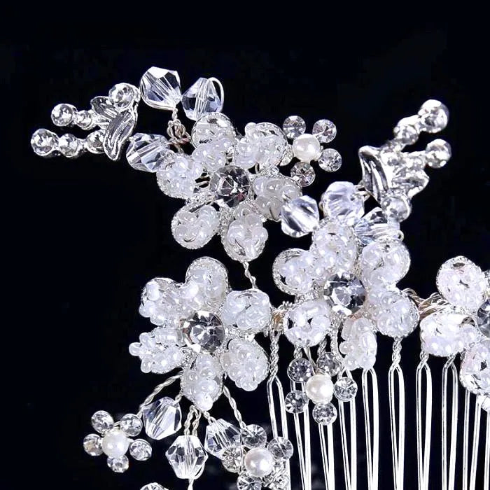 Wedding Hair Accessories - Silver Pearl and Crystal Bridal Hair Comb