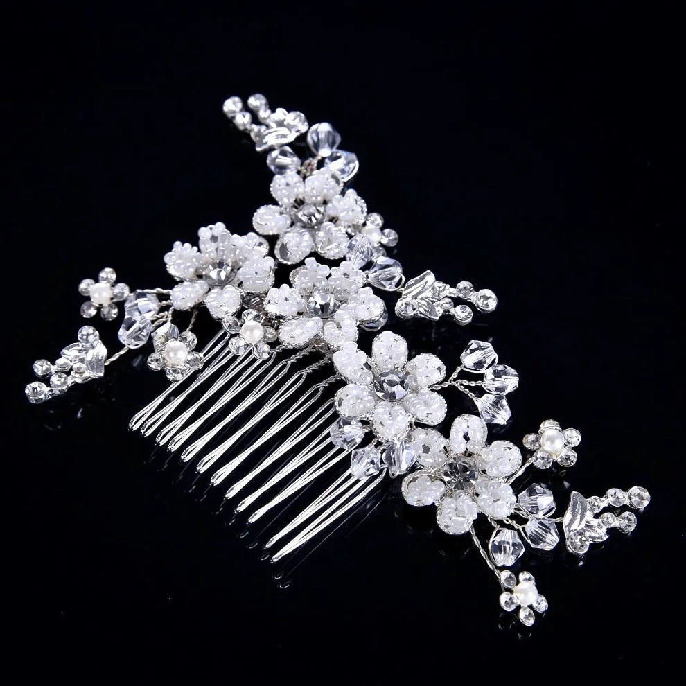 Wedding Hair Accessories - Silver Pearl and Crystal Bridal Hair Comb