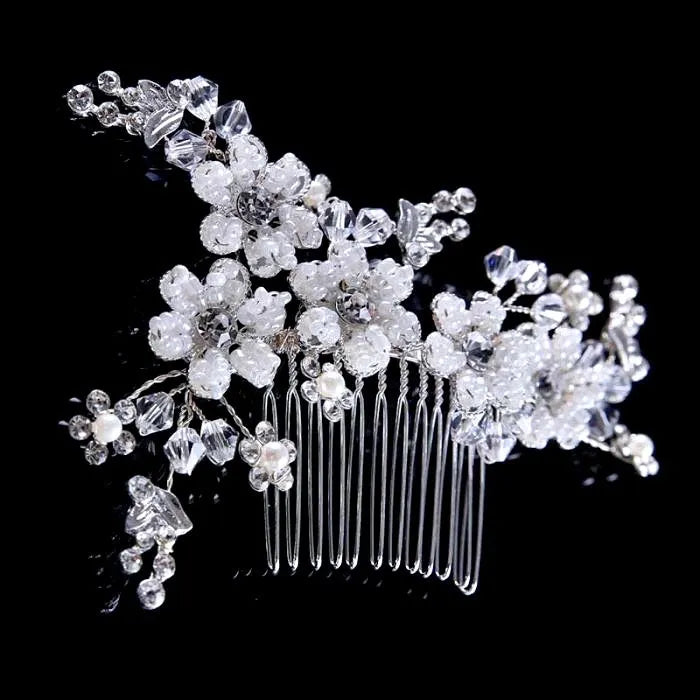 Wedding Hair Accessories - Silver Pearl and Crystal Bridal Hair Comb