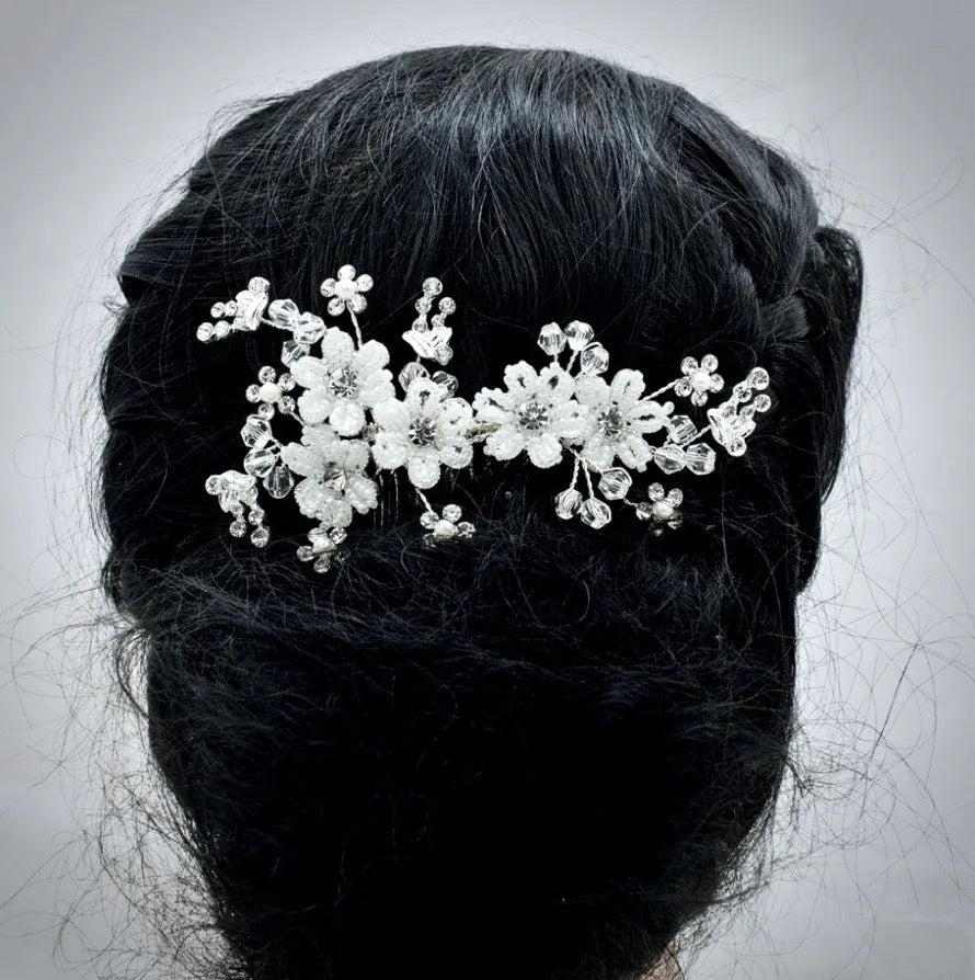 Wedding Hair Accessories - Silver Pearl and Crystal Bridal Hair Comb