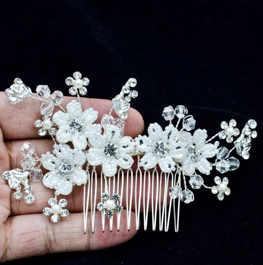 Wedding Hair Accessories - Silver Pearl and Crystal Bridal Hair Comb