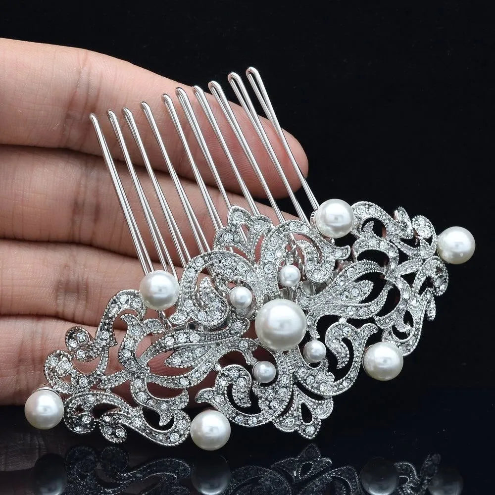 Wedding Hair Accessories - Vintage Pearl and Crystal Bridal Hair Comb