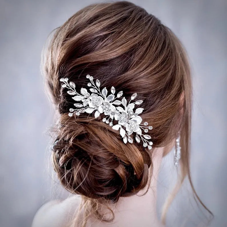Wedding Hair Accessories - Floral Bridal Hair Comb - Available in Silver and Rose Gold