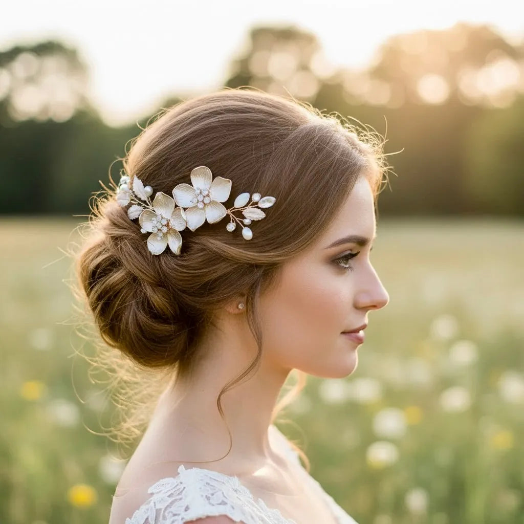 Wedding Hair Accessories -  Gold Opal Bridal Hair Pin Set