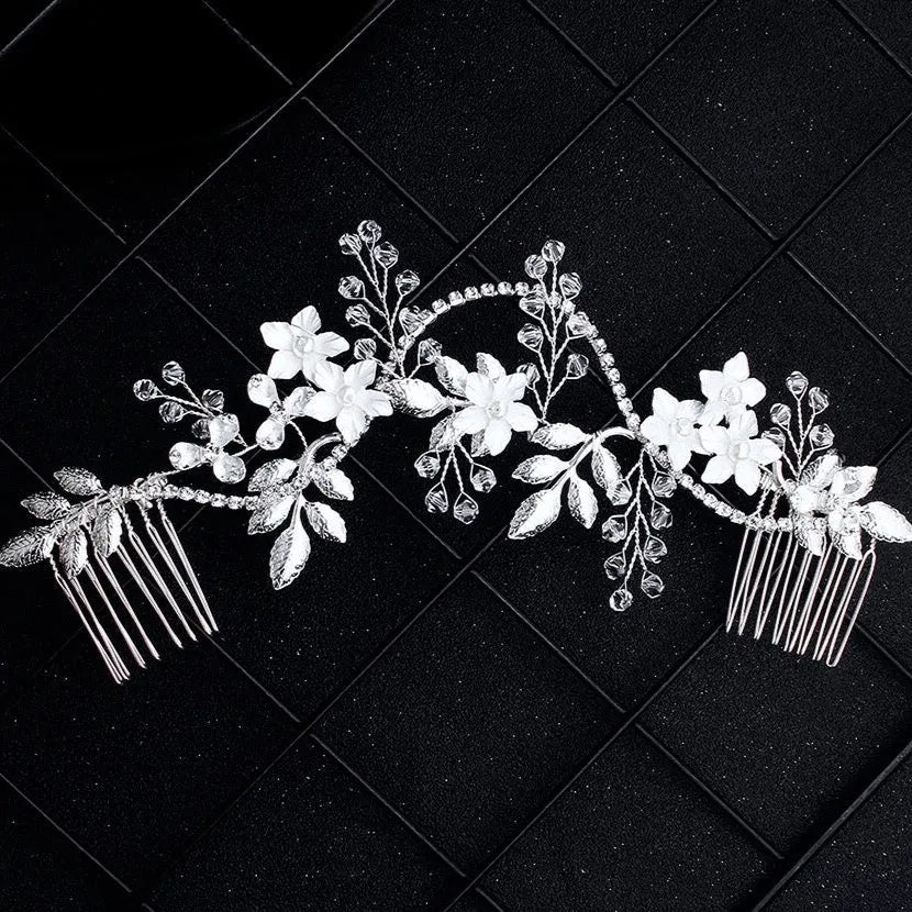 Wedding Hair Accessories - Silver Pearl and Crystal Bridal Hair Vine