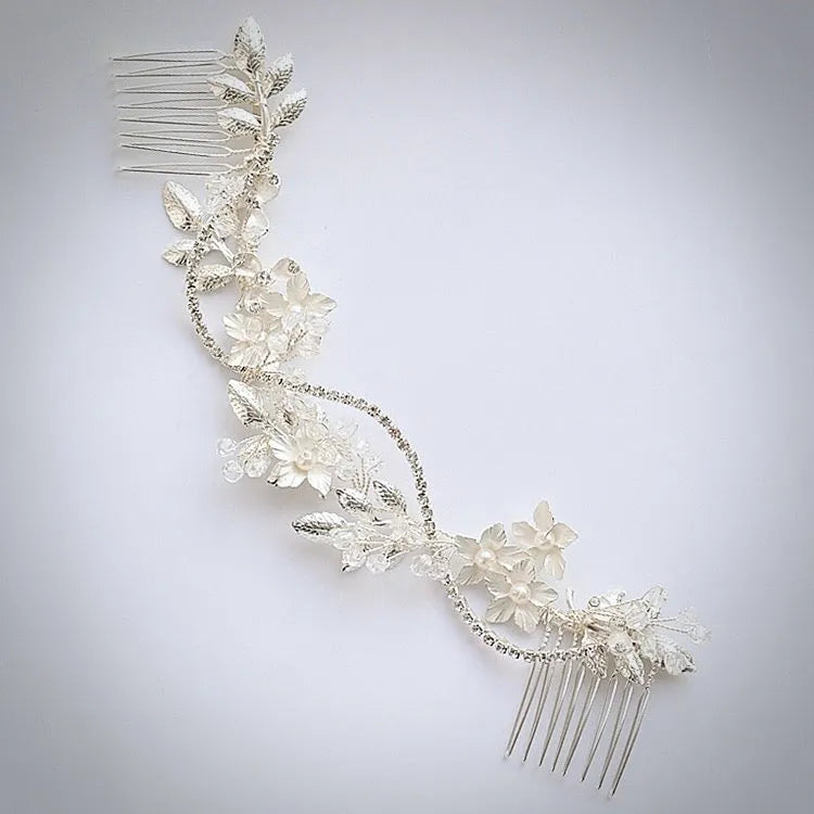 Wedding Hair Accessories - Silver Pearl and Crystal Bridal Hair Vine