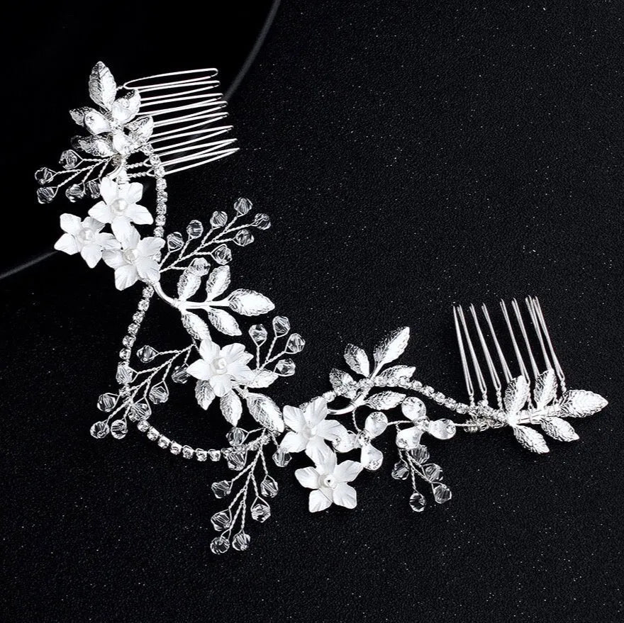 Gianna Silver Pearl & Crystal Bridal Hair Vine – Wedding  display picture 1